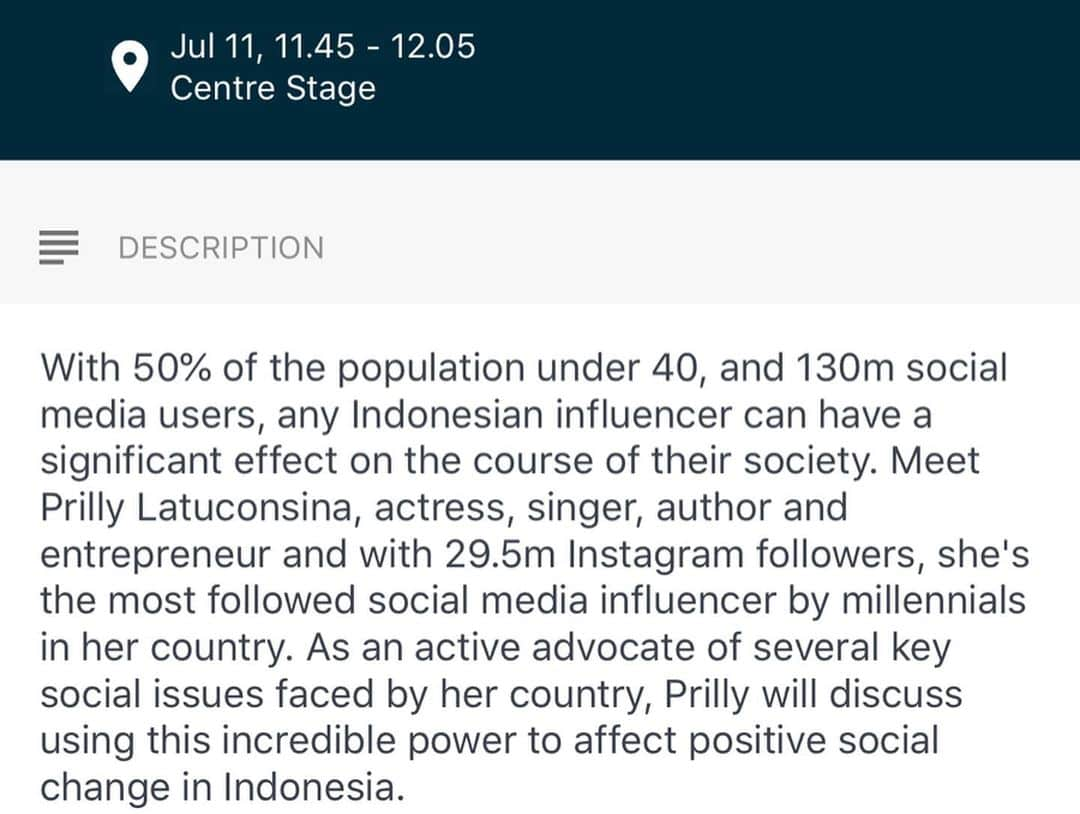 Prilly Latuconsinaさんのインスタグラム写真 - (Prilly LatuconsinaInstagram)「I feel humbly proud to be part of @riseconfhq 2019, the largest technology conference Asia. Feeling the excitement being amongst the brightest minds in digital tech from all over the world. Sincerely hope I can share my two-cent on how important it is to use social media not to merely impress people, but more importantly to impact people.  Tune in for my session on RISE FB page (LIVE) : . RISE Event page on Facebook. ⬇️ - 11:45 - 12:05 Hongkong Time. Turning social presence into social good (Center stage) ⬇️ - 13:45 - 14:10 Hongkong Time.  From entertainment to entrepreneurship (Strartup University)  #RISEConf」7月9日 13時15分 - prillylatuconsina96