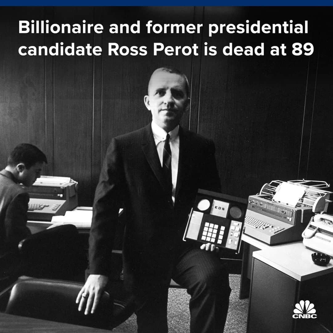 CNBCさんのインスタグラム写真 - (CNBCInstagram)「Billionaire philanthropist and Independent presidential candidate Ross Perot is dead at 89, CNBC has confirmed.⁠ ⁠ Perot, who ran for president twice in 1992 and 1996, died after a five-month battle with leukemia, a representative for the Perot family said.⁠ ⁠ Perot was an early tech entrepreneur who founded his first company, Electronic Data Systems, in 1962 with $1,000 in savings.⁠ ⁠ More on his life and legacy at the link in bio.」7月10日 0時04分 - cnbc