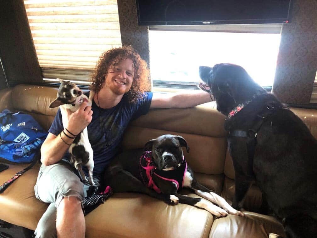ヒンダーのインスタグラム：「We had some cute visitors while in Missouri 🐕🐶 #furryfriends」