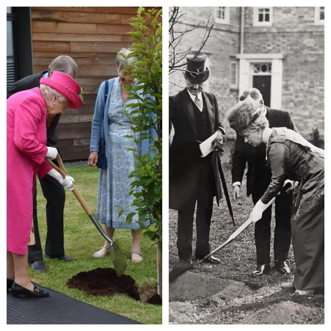 ロイヤル・ファミリーさんのインスタグラム写真 - (ロイヤル・ファミリーInstagram)「King George V and Queen Mary, accompanied by HRH Princess Mary, were the first members of the Royal Family to visit The National Institute of Agricultural Botany in 1921.  In this first image from today’s #RoyalVisitCambridge The Queen plants a Hornbeam Tree to celebrate 100 years of the Institute and Queen Mary, The Queen’s grandmother planted a Mulberry Tree in 1921.  In the second image The Queen was today presented with a bowl made from part of Queen Mary’s tree.  In the fourth image The Queen planted a mountain ash tree in 1969, to celebrate the NIAB’s 50th anniversary.  In the fifth image, also from 1969, The Queen cuts a cake marking the anniversary of the founding of the Institute.  #RoyalVisitCambridge」7月10日 1時04分 - theroyalfamily