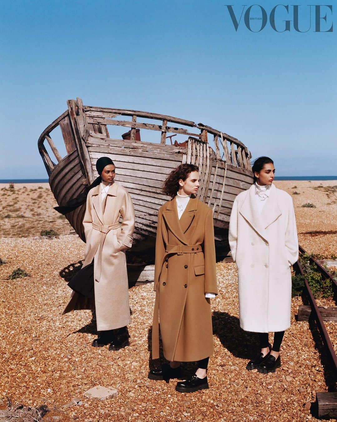 British Vogueさんのインスタグラム写真 - (British VogueInstagram)「At The Edge Of The World. Wrap up in the new season’s offering of sensuous coats in stony tones. See the full story, shot on location at Dungeness Beach, in the August 2019 issue of #BritishVogue, on newsstands now.  @IAmUgbad, @GiselleNorman1 and @NoraAttal photographed by @AlasdairMcLellan and styled by @KPhelan123, with hair by @SydHayesHair, make-up by @LynseyAlexander and nails by @DMBeautyTherapist.」7月10日 1時05分 - britishvogue