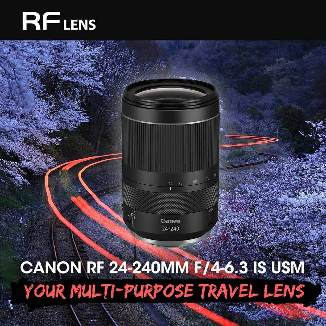 Canon Asiaのインスタグラム：「Lightweight but packs a punch 🥊. The versatile Canon RF24-240mm F/4-6.3 IS USM lens comes loaded with a slew of irresistible features such as 10x optical zoom for capturing a variety of subjects, and powerful image stabilisation for sharper images even in low-light. This is the ideal multi-purpose lens for your travels!  Swipe through the photos to learn more about this new RF lens 👀 . . #canon #canonlens #rflens #canoneosr #eosrp #eosr #photography #canonphotography #fullframemirrorless」