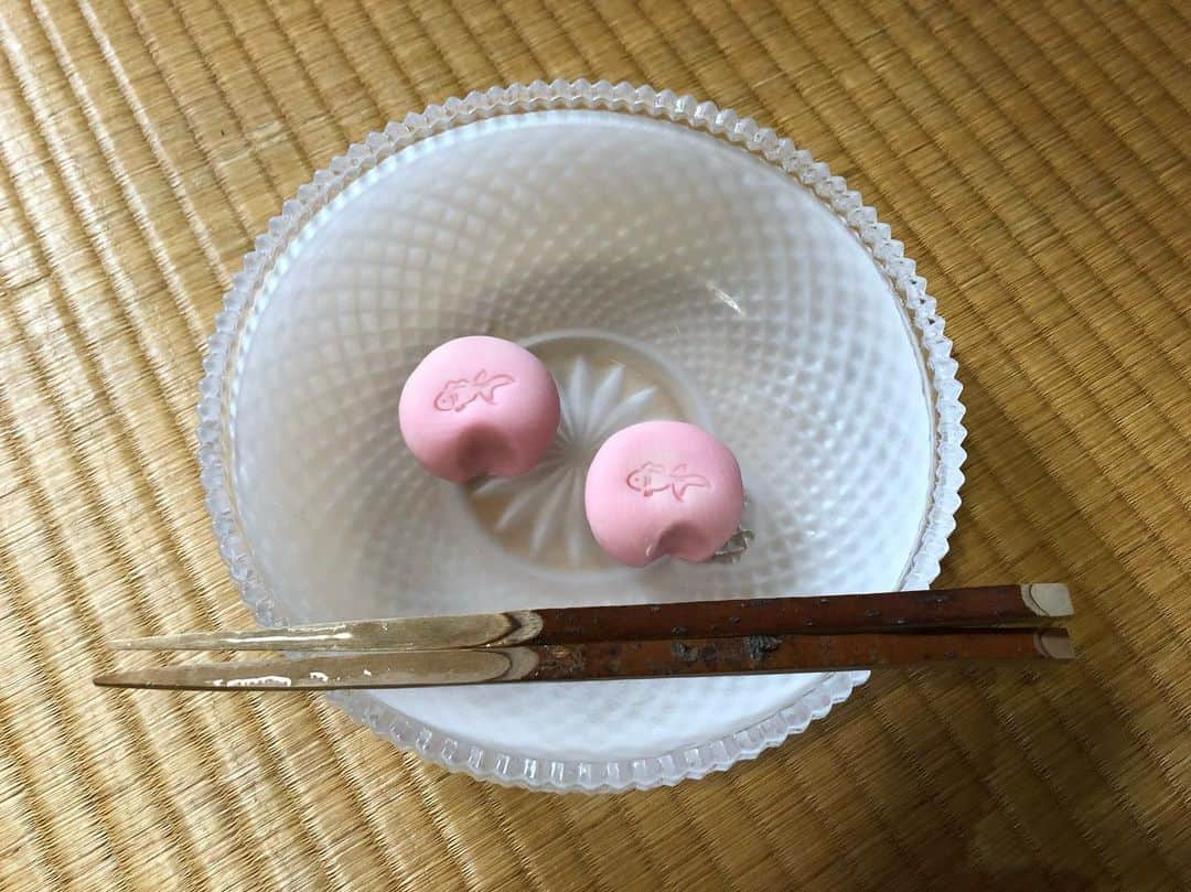 南早苗さんのインスタグラム写真 - (南早苗Instagram)「なんだかかわいい主菓子。 #名前を忘れてしまった #金魚 #扇面 #吉はし #出来立てはホロリとほぐれ溶けます #口福 #茶道 #裏千家」7月9日 22時21分 - minamisanae