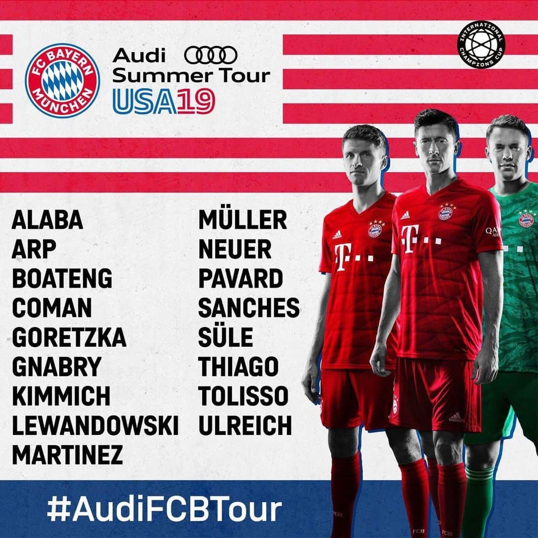 バイエルン・ミュンヘンさんのインスタグラム写真 - (バイエルン・ミュンヘンInstagram)「Our squad for the #AudiFCBTour! 🇺🇸💪🏻 Check the link in our bio for tickets. ⚽️ . . #FCBayern #ICC2019 #MiaSanMia #Tour #packmas #VisitingFriends #Soccer」7月9日 23時18分 - fcbayern