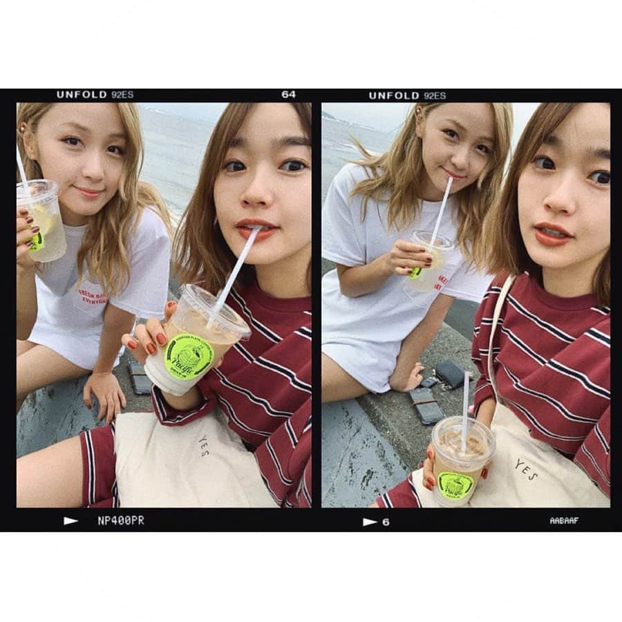猪鼻ちひろのインスタグラム：「Amiちゃんと たくさんたっっっくさん話して 海みてボーッとして癒されて 本当にいい時間だった🌥❣️ #Amiちゃん #だいすきなひと #ついつい語り合いすぎて #時間がいつもあっという間 #わたしはお風呂上がり半乾きのまま来て #海風のドライヤーで髪を乾かしました #海風ドライヤー響きがお洒落だけど髪パサつく🥺」