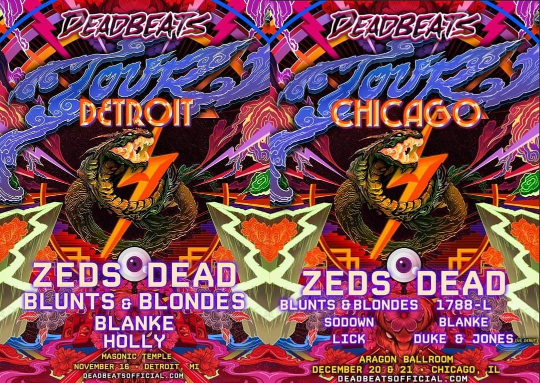 Zeds Deadさんのインスタグラム写真 - (Zeds DeadInstagram)「See you in Detroit this November and Chicago for 2 nights in December for @deadbeats!  Onsale Friday」7月10日 2時21分 - zedsdead