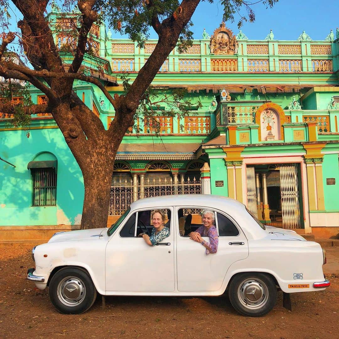 thephotosocietyさんのインスタグラム写真 - (thephotosocietyInstagram)「Photo by @catherinekarnow // The region of Lost Palaces - Chettinad in South India is filled with imposing, sometimes crumbling mansions originally built by prosperous 19th-century Indian traders to show off their wealth. The palatial houses, measuring anywhere between 1,900 and 6500 square metres were mostly built between the early 1800s and the 1940s. The villas are filled with treasures such as Bohemian chandeliers, Italian marble, Burmese teak, Belgian mirrors, and priceless antiques. The area has yet to be recognised by Unesco as a World Heritage Site, and mansions are being torn down, left neglected, or sometimes bought up and repainted gaudy colors. Jodi Ireland and Valerie Hoffman take a ride in a vintage Ambassador on my India Photo Workshop. Please head on over to my profile to see more of my images. Join me in January 2020 when we return back to this extraordinary region, as well as other magical places in Tamil Nadu, the heart and soul of South India. All the details are here. http://catherinekarnowphotoworkshop.com/SouthIndia_PhotoWorkshop_2020.pdf #indiaphotoworkshop #inspireindia #lostpalaceschettinad #southindiaadventure #masterphotoclass #catherinekarnowsignaturephotoworkshops」7月10日 9時16分 - thephotosociety