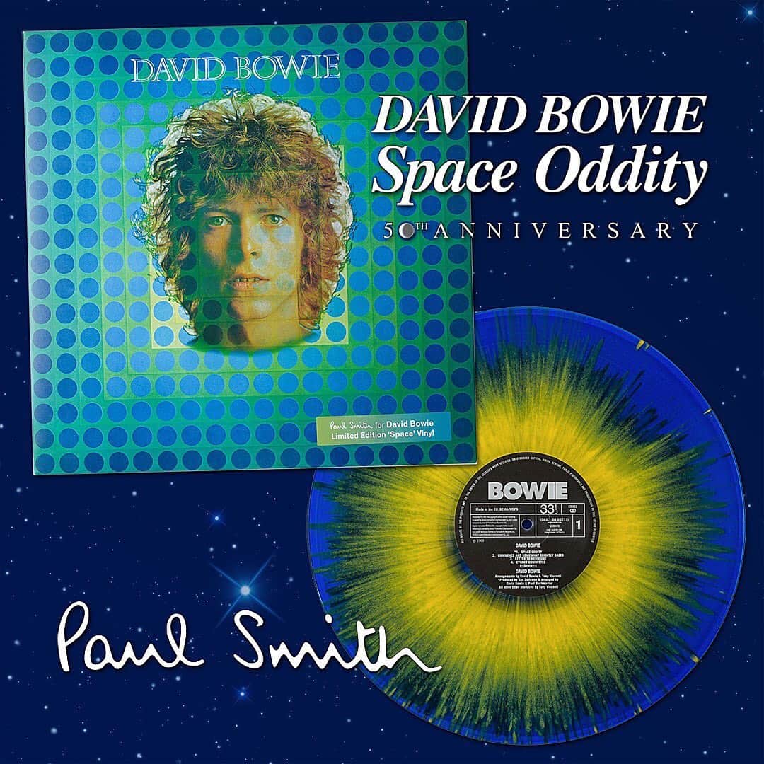 デヴィッド・ボウイさんのインスタグラム写真 - (デヴィッド・ボウイInstagram)「PAUL SMITH ANNIVERSARY EDITION SPACE ODDITY LP “And the papers want to know whose shirts you wear...” @paulsmithdesign is delighted to announce another collaboration with David Bowie in the shape of a multi-colour vinyl version of Bowie’s 1969 album, Space Oddity, to celebrate the 50th anniversary of the landmark release.  This limited edition of 3000 copies worldwide will be released tomorrow (11th July, 2019), 50 years to the day from the UK release of the original ‘Space Oddity’ single. The album will be priced at £25 and available from selected Paul Smith shops and online. https://smarturl.it/PaulSmith  To accompany the release, a small-scale exhibition of limited edition photographic prints by Vernon Dewhurst and Ray Stevenson offers the opportunity to see some intimate portraits of Bowie at a crucial point in his career. These prints will be on show at Paul Smith’s shop in London’s Mayfair at No. 9 Albemarle Street from July 11th to August 6th.  Go here for the full press release: https://smarturl.it/PaulSmithSO50LPBNet (Temp link on main page)  #PaulSmithBowie  #SpaceOddity50」7月10日 19時44分 - davidbowie