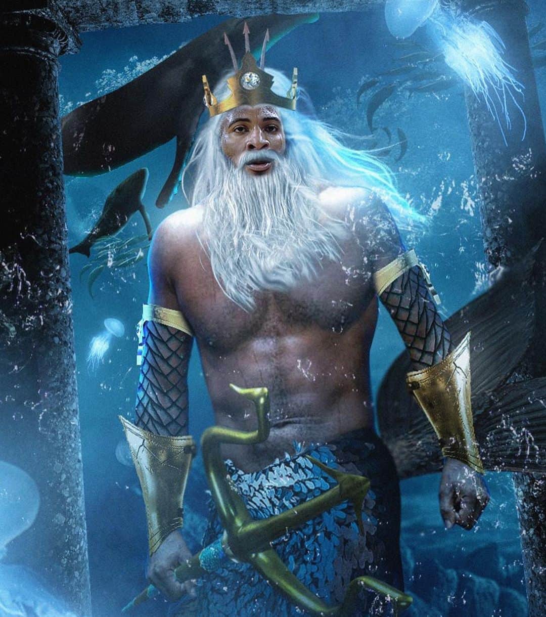アンドレ・ドラモンドのインスタグラム：「Yo @terrycrews wait a minute! Imma let you finish but I think I got a better chance being King Triton 😂🦍🖤 What you guys think?! #AllLaughs #DrummondForTriton 🧐」