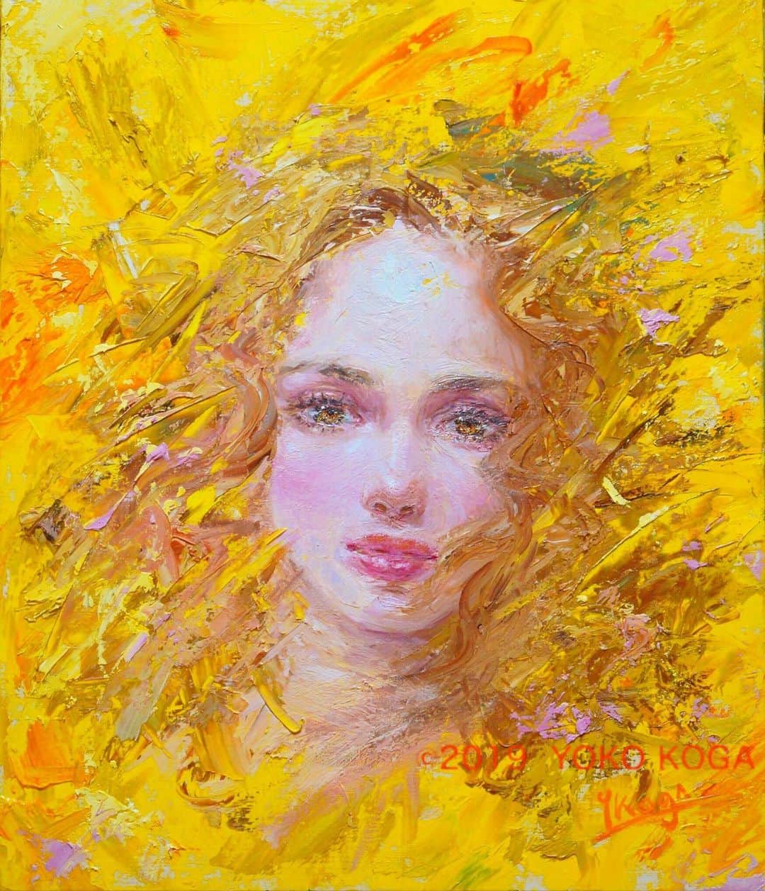 のインスタグラム：「“Element Ⅲ” 2019, oil on canvas, 53cm×45.5cm F10号  #人物画 #肖像画 #portrait #アート #絵 #gallery #ギャラリー #画家 #artist #painter #portraitartist #painting #art #artwork #油絵 #oilpainting #artstagram #instapainting #instajapan #instaart #instaartist #古賀陽子 #yokokoga #exhibition #exhibit #西宮 #神戸 #個展 #アート好きな人と繋がりたい #ギャラリー巡り」