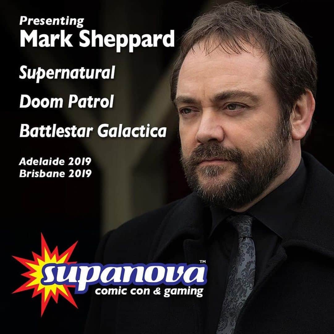 マーク・シェパードさんのインスタグラム写真 - (マーク・シェパードInstagram)「#Repost @supanovaexpo  Our next guest has a little hell to raise at Supanova 2019 - Adelaide and Brisbane... Don't miss the King of the Crossroads, Mark Sheppard (@realmarksheppard), as Supanova goes Supa-natural, this November!⁣ ⁣ We'd be wayward not to open with Mark's demonic role as Crowley in the mega-hit series, Supernatural; however, fans will also recognise him as Romo Lampkin in Battlestar Galactica, Canton Everett Delaware III in Doctor Who, as well as Willoughby Kipling in DC's Doom Patrol! These are just some of our favourites of Mark's roles, though - what are yours?⁣ ⁣ For more info on Mark, including appearance details, visit http://supa.fans/MSheppard⁣ ⁣ #supanova #adelaide #brisbane #novalaide #brisnova #supastar #marksheppard #supernatural #spn #crowley #battlestargalactica #doompatrol #doctorwho #warehouse13 #leverage #thexfiles #xfiles #dollhouse」7月10日 18時27分 - realmarksheppard