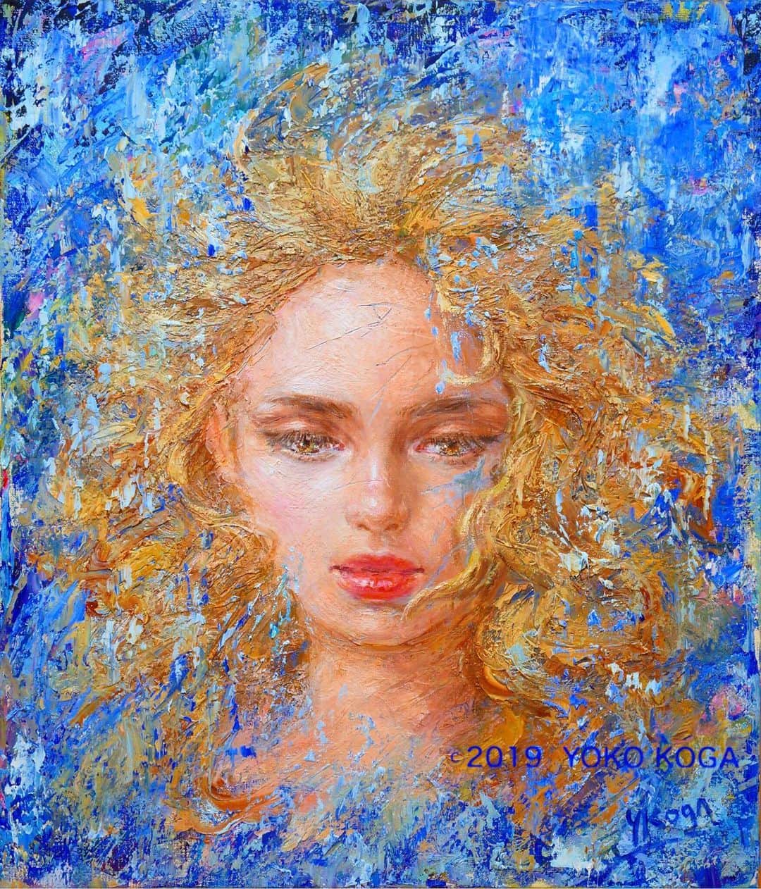 古賀陽子のインスタグラム：「“Element Ⅱ” 2019, oil on canvas, 53cm×45.5cm F10号  #人物画 #portrait #figurepainting #figure #アート #絵 #gallery #ギャラリー #画家 #artist #painter #portraitartist #painting #art #artwork #油絵 #oilpainting #artstagram #instapainting #instajapan #instaart #instaartist #古賀陽子 #yokokoga #exhibition #exhibit #girl #color #beauty #アート好きな人と繋がりたい」