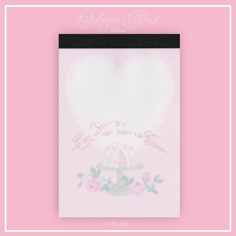 今井キラのインスタグラム：「New🎂﻿ メモパッド﻿ La Vie en Rose﻿ 12×8cm 40枚綴り﻿ ﻿ 7/17-7/23 ﻿ Etoile et Griotte POP-UP STORE﻿ 伊勢丹新宿店本館2階=イセタンガール﻿ #sweetheart_cakery」