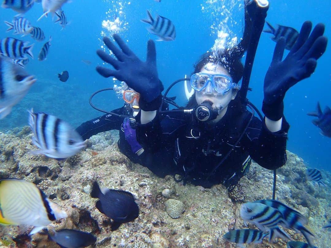 中川聴乃さんのインスタグラム写真 - (中川聴乃Instagram)「初 #diving 🐠✨ うん、最初は怖くて慣れなかった。笑 溺れたらどうしようかと最後まで考えてたら、 体が力み過ぎてインストラクターさん大変そうでした😂 ・ でも海の中は新世界で、 凄く不思議な気持ちだった〜🐚💕 ・ ・ #家族旅行 #trip  #自然に触れる休日  #okinawa  #青の洞窟  @aaaya1019」7月10日 21時23分 - nakagawaakino24