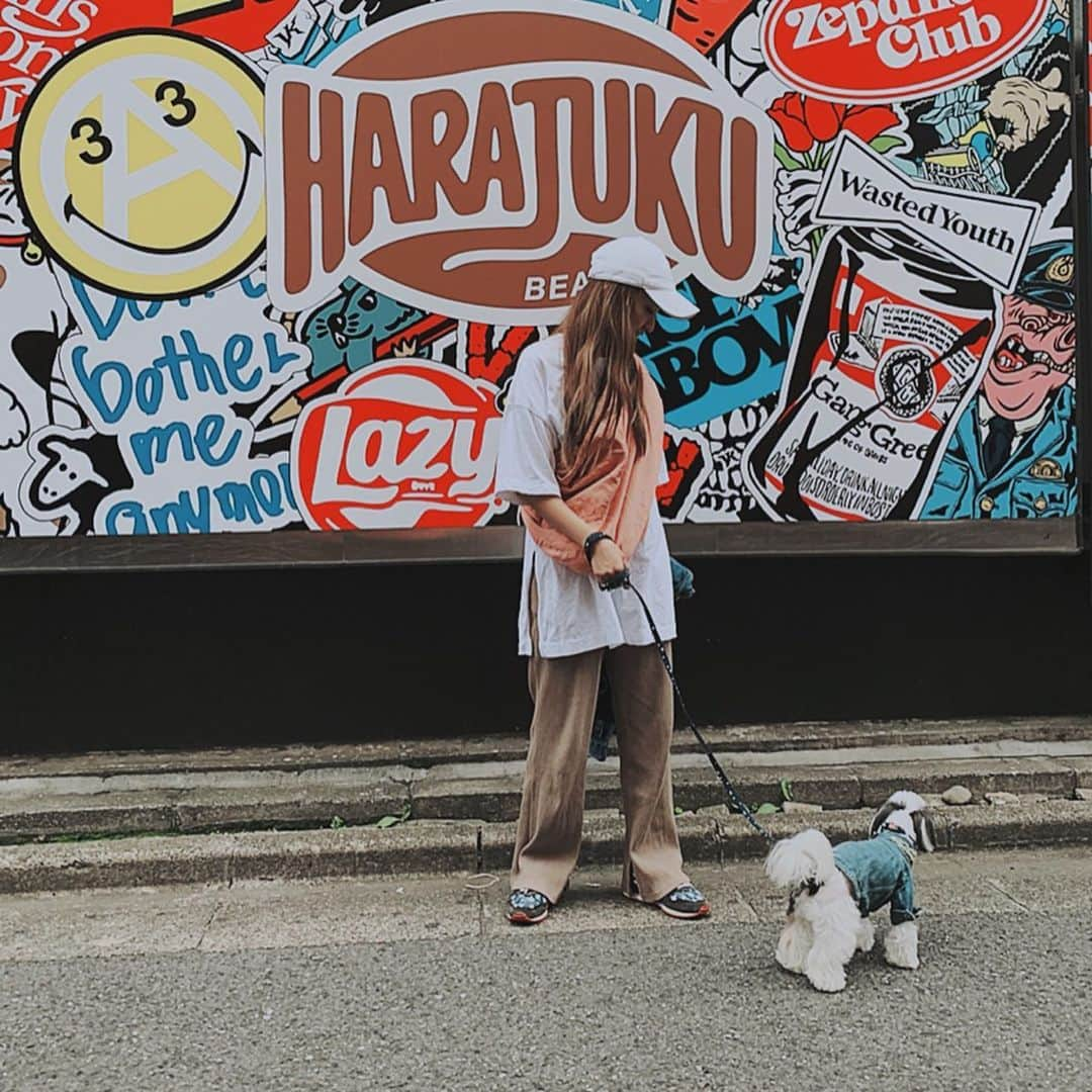 福野来夢のインスタグラム：「原宿わんこ会🐶♡ 原宿は平日とか関係なく いつ行っても人多すぎ。 ひっさびさに竹下通り通ってみたら新しいお店いっぱい増えてた！ BEAMSの看板かわゆ。 . #原宿 #わんこ会 #lunch  #お散歩 #beams  #いぬすたぐらむ #いぬがいる生活 #チワワ #マルチーズ #ミックス #チワマル #ぺろ #ベル #2人の距離が少しずつ近くなってきた #わんこ苦手なわんこ #ぺろりん #人間だと思ってるんだとおもう」