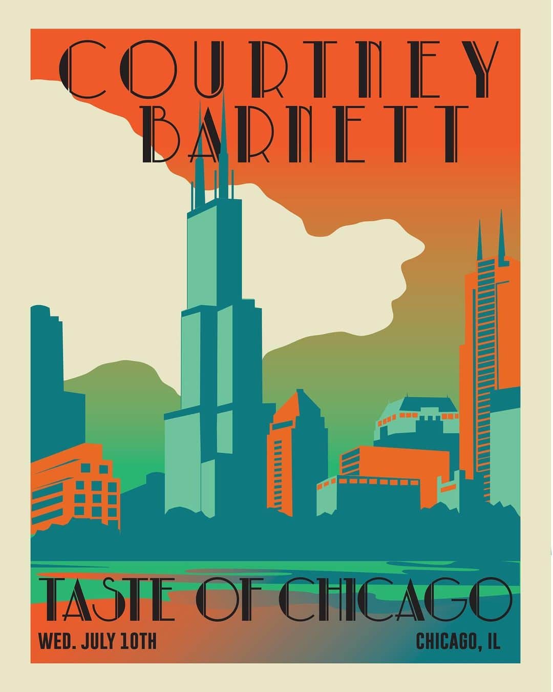 コートニー・バーネットのインスタグラム：「Chicago today!!!! We play 6:45pm. Don’t miss @sunflowerbean at 5:30 🧡🧡🧡🧡🧡🧡🧡🧡 Artwork by @gobeeharris」