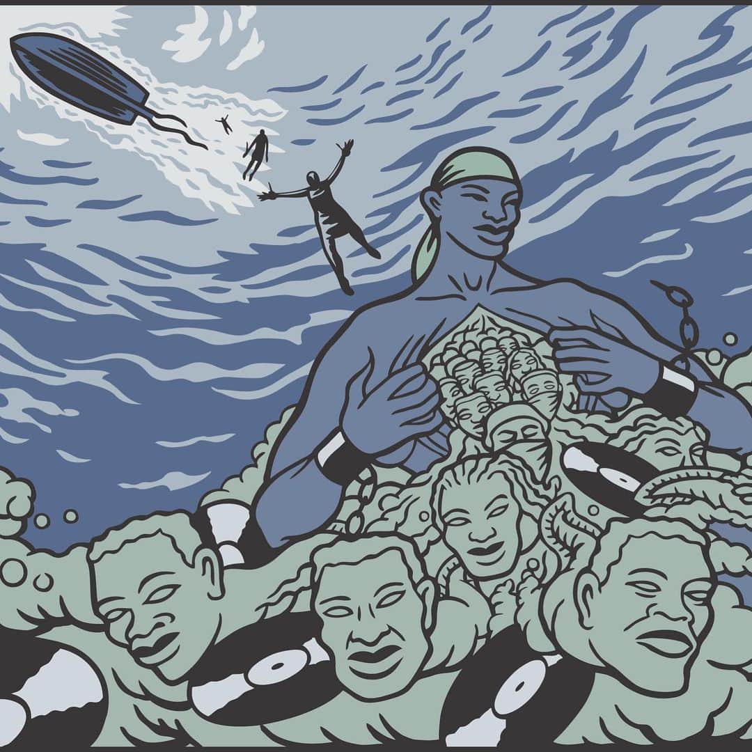 Red Bull Music Academyのインスタグラム：「The legacy of Drexciya ⠀⠀⠀⠀⠀⠀⠀⠀⠀ Through liner notes and lyrics, Drexciya laid out a sci-fi saga of an underseas civilization whose water-breathing residents were the descendants of pregnant African women cast overboard in the Atlantic during the Middle Passage. Writer Greg Tate calls the Drexciya fable a "revisionist look at the Middle Passage as a realm of possibility and not annihilation." ⠀⠀⠀⠀⠀⠀⠀⠀⠀ 🎨: @paintings_by_mark_dancey ⠀⠀⠀⠀⠀⠀⠀⠀⠀ #Drexciya #DetroitTechno #DetroitElectro #Afrofuturism #RBMA」