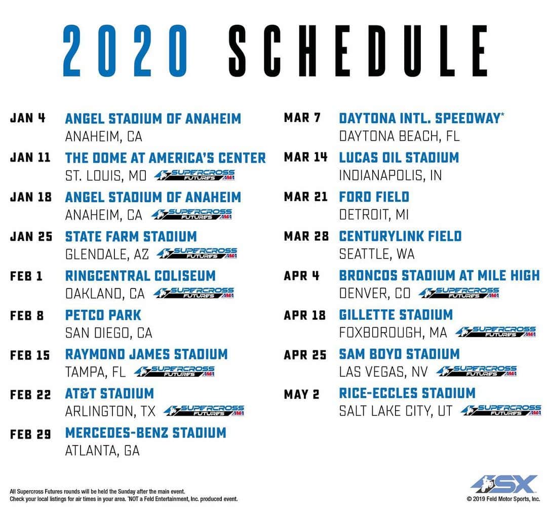 リッキー・カーマイケルさんのインスタグラム写真 - (リッキー・カーマイケルInstagram)「The 2020 @monsterenergy @supercrosslive schedule has been announced. Which rounds will you be going to next season? #Supercross #SXonNBC #SXFutures」7月11日 2時36分 - rickycarmichael