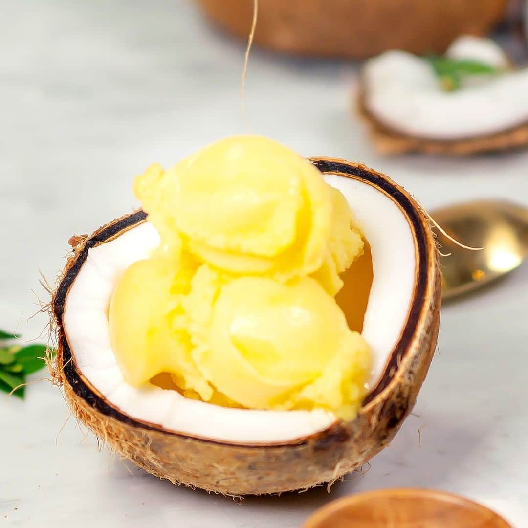 Dole Packaged Foods（ドール）のインスタグラム：「Our cool coconut and pineapple Piña Colada Sorbet recipe is sort of making us wish every day was #NationalPiñaColadaDay 😎 #DoleRecipe」