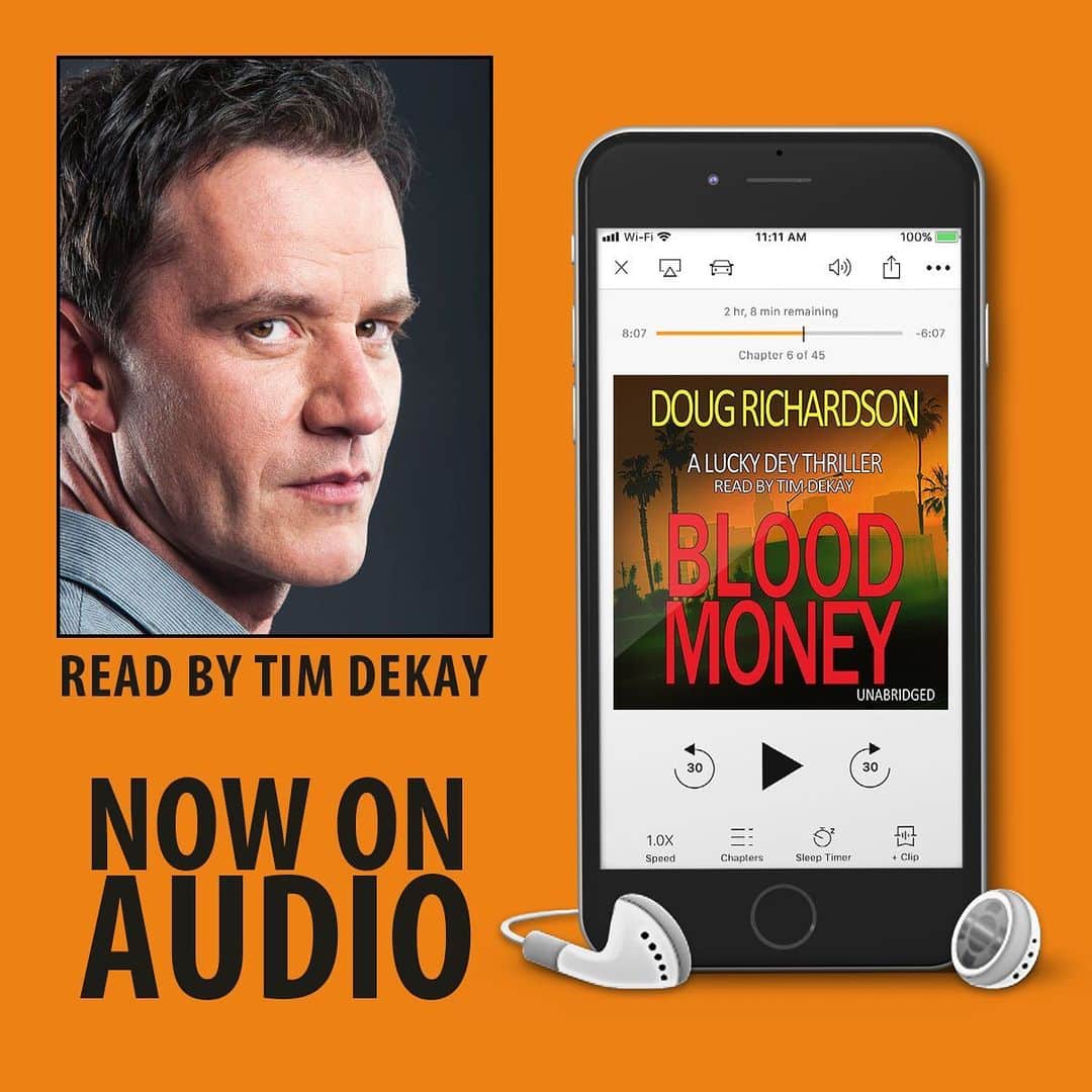 ティム・ディケイのインスタグラム：「So proud to have narrated this amazing series by @bydougrich You can listen on Audible and everywhere else! Badass! Link in bio. More books to follow.  #applebooks #audible #audiobook #booksofinstagram #crimeseries #googleplay #luckydey」