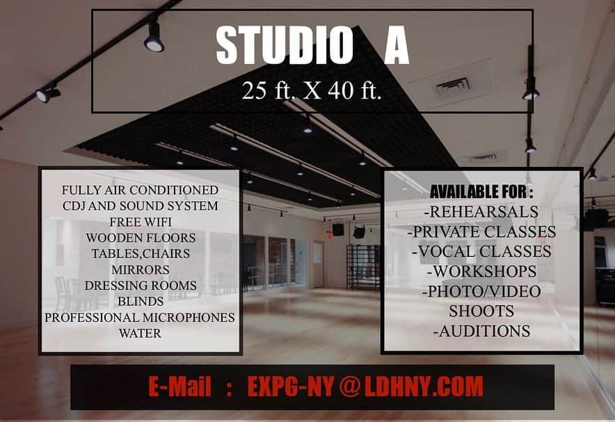 EXILE PROFESSIONAL GYMさんのインスタグラム写真 - (EXILE PROFESSIONAL GYMInstagram)「✨✨✨✨✨✨✨✨✨✨ Needing a high quality space this summer ? Check out our rental space!  We have great AMENITIES. ✔︎FULLY AIR CONDITIONED Temperature can be adjusted to your liking. ✔︎CDJ AND SOUND SYSTEMS Complete with audio cables to plug in any device; iPods, iPhones, Walkmans, Laptops, etc. ✔︎FREE WIFI Internet Access will be available upon request. ✔︎WOODEN FLOORS Perfect for any style of dance; Hip Hop, Breakdancing, Popping, or Choreography. ✔︎TABLES, CHAIRS Enough seating for your viewing pleasure. ✔︎MIRRORS Floor to ceiling mirrors; the perfect vantage point. ✔︎DRESSING ROOMS Once you book a studio rental you will have access to any of our dressing rooms. ✔︎BLINDS Seeking privacy? We got you covered! (no pun intended) ✔︎PROFESSIONAL MICROPHONES Need to project your voice so the person in the far back can hear you? We got that too! ✔︎WATER Conveniently located near our front desk.  STUDIO A:  25 ft. X 40 ft. STUDIO B:  25 ft. X 25 ft.  Check out our website (link in bio) & email EXPG-NY@LDHNY.COM to reserve the space！ #rentalspace #rentalstudio #expg #expgnyc #expgbyldh #rentalspacenyc #newyork #dancestudio #rehersalspace」7月11日 5時54分 - expg_studio_nyc