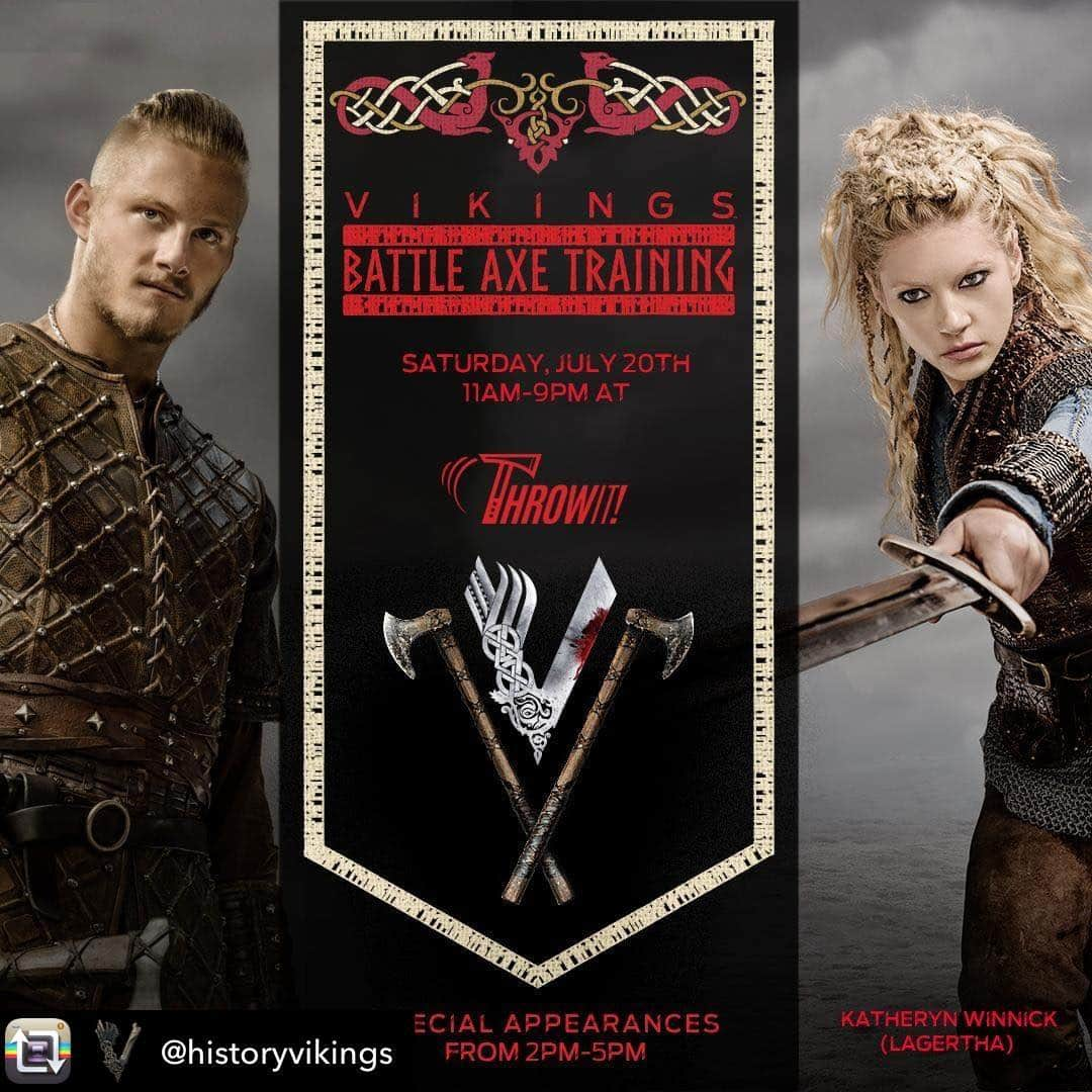 キャサリン・ウィニックさんのインスタグラム写真 - (キャサリン・ウィニックInstagram)「Comic Con here we go! Prepare for battle and test your axe throwing skills on Saturday, July 20th, 11am-9pm at Throw It San Diego! @alexanderludwig and I can’t wait to drop in on the fun. #Vikings #SDCC」7月11日 7時57分 - katherynwinnick