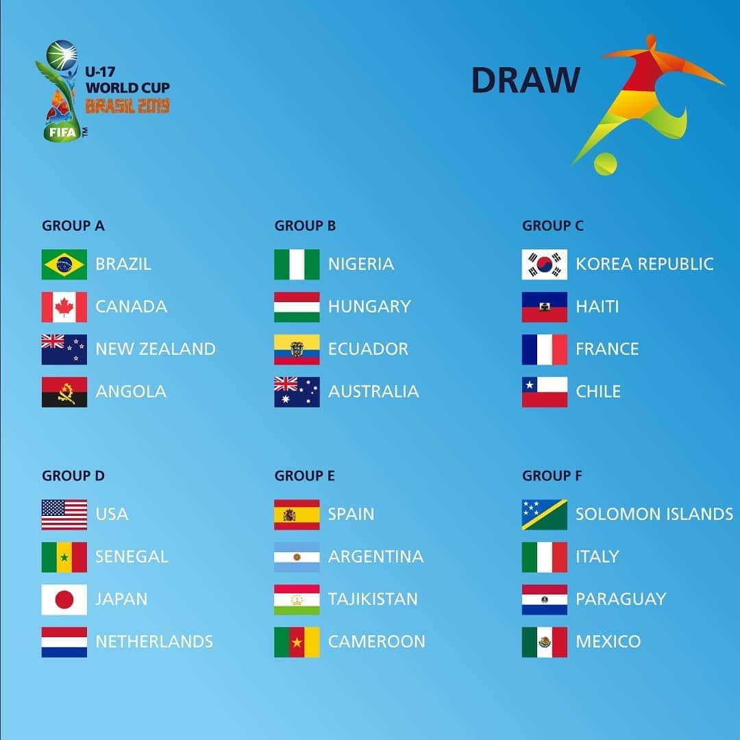 FIFAワールドカップさんのインスタグラム写真 - (FIFAワールドカップInstagram)「Your FIFA #U17WC line-up! 🤩  Here's how the 24 teams will line up across six groups in 🇧🇷 #Brazil, with the hosts meeting Canada in the tournament-opener on 26 October 🏆  Which group is toughest? 🤔」7月11日 22時44分 - fifaworldcup