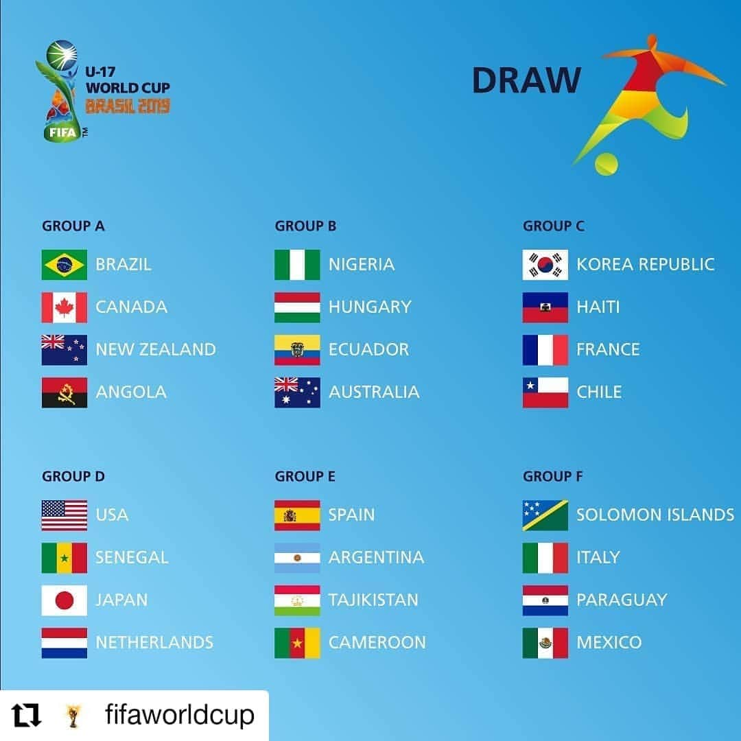 サッカー ブラジル代表チームさんのインスタグラム写真 - (サッカー ブラジル代表チームInstagram)「Se Liga no grupo do Brasil na Copa so Mundo Sub-17! Sorteio foi realizado na manhã desta quinta.  #Repost @fifaworldcup with @kimcy929_repost • • • • • • Your FIFA #U17WC line-up! 🤩  Here's how the 24 teams will line up across six groups in 🇧🇷 #Brazil, with the hosts meeting Canada in the tournament-opener on 26 October 🏆  Which group is toughest? 🤔」7月11日 22時55分 - cbf_futebol