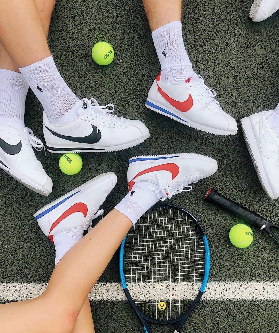 ASOSさんのインスタグラム写真 - (ASOSInstagram)「Mixed doubles courtesy of Nike Cortez 🎾 👟 🔎 Nike Cortez leather trainers in white with red swoosh (1472143), Nike Cortez leather trainers in white with black swoosh (1472142)」7月11日 23時10分 - asos