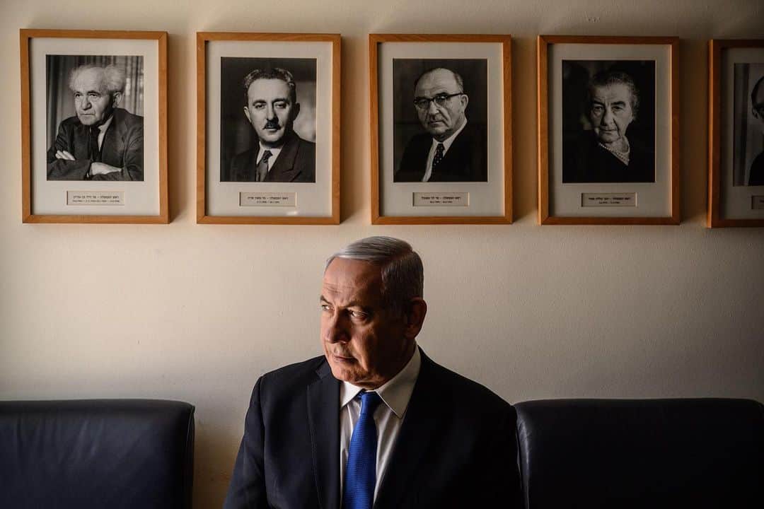 TIME Magazineさんのインスタグラム写真 - (TIME MagazineInstagram)「Benjamin Netanyahu in his #Jerusalem office, with portraits of Israel’s early Prime Ministers, starting with David Ben-Gurion, top left. Ben-Gurion’s #Israel had a utopian quality, writes @bybrianbennett, our Senior White House Correspondent. It built communes (the kibbutz), a socialist economy and a “new Jew”—strapping, self-reliant, nobody’s victim. Ben-Gurion was an atheist. His party, eventually known as Labor, dominated the first three decades of Israel as Netanyahu’s right-wing Likud has largely dominated the next four. Read this week’s full cover story at the link in bio. Photograph by @yuri.kozyrev—@noorimages for TIME」7月11日 23時15分 - time