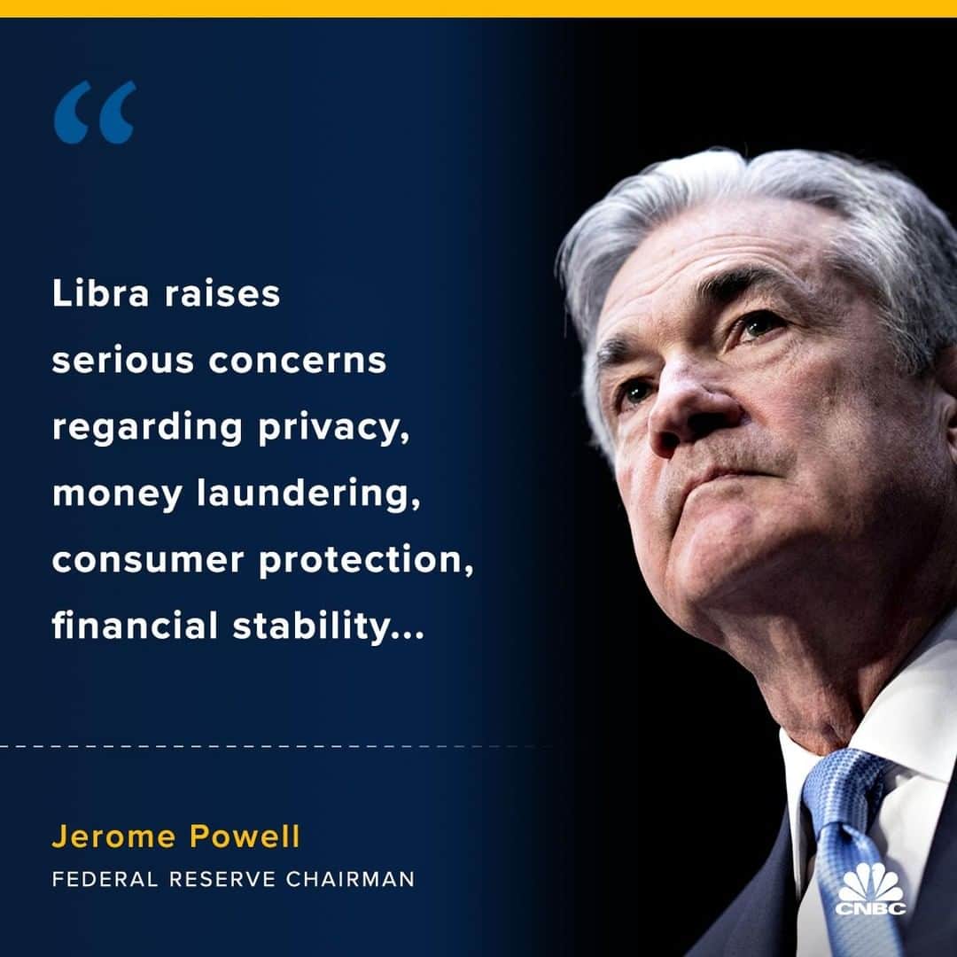 CNBCさんのインスタグラム写真 - (CNBCInstagram)「Federal Reserve Chairman Jerome Powell just poured cold water on Facebook’s plans to launch a cryptocurrency.⁠ ⁠ Powell said that he held “serious concerns” about Facebook’s planned digital currency, and also called for a halt to the project until regulators’ questions about Libra are addressed. The Fed has set up a working group aimed at examining Libra, he added.⁠ ⁠ ⁠ Bitcoin was sliding on the news — it fell 12% to about $11,450 on Thursday, according to CoinDesk data.⁠ ⁠ Bitcoin is still up about 200% since the start of the year, buoyed by activity from big companies in the crypto space.⁠ ⁠ Learn more at the link in bio.」7月11日 21時33分 - cnbc