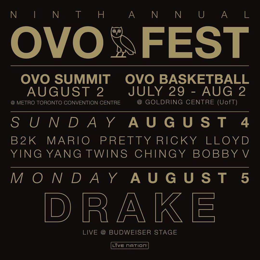 ドレイクさんのインスタグラム写真 - (ドレイクInstagram)「9th Annual OVO Fest 🇨🇦 Tickets on sale Friday @ticketmaster」7月12日 3時13分 - champagnepapi