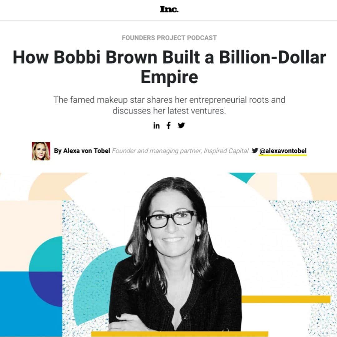 ボビー・ブラウンのインスタグラム：「So cool to be included in @incmagazine Founders Project. I had such a fun convo with @alexavontobel discussing how I built and sold my cosmetics empire and what I’ve been up to with my recent projects. Check out the full episode in the #linkinbio」