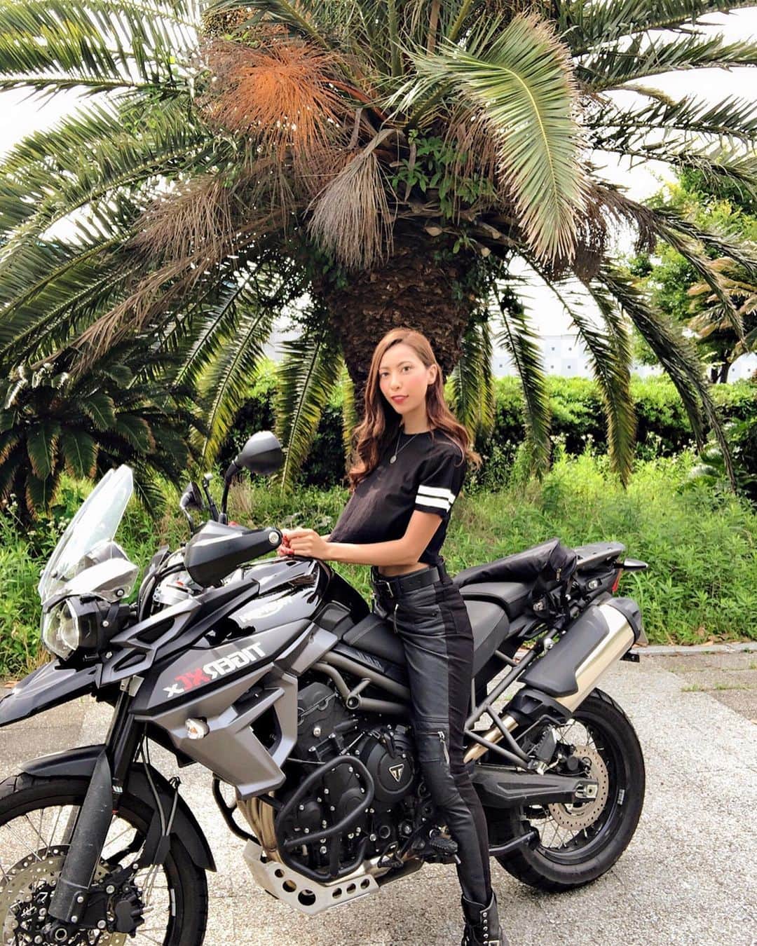 CAMIRAさんのインスタグラム写真 - (CAMIRAInstagram)「ヤシの木の下でなんちゅー顔してるんだろう。笑 いつかの都内で適当にフラフラした日。遠出のが楽しいけど近場でラフ日もいいね😼💚 #バイク女子#バイク#バイクのある風景#バイクのある生活#バイクが好きだ#バイク好きな人と繋がりたい#タイガー800#オフロードバイク#ガールズバイカー#バイクウェア#アドベンチャー#アドベンチャーバイク#tiger800#bike#bikegirl#motocycle#bikelife#streettriple#motorcycle#motorcycle_moment#motorcyclegirl#bike_japan#adventurebike#adventurerider」7月12日 7時13分 - camila.528