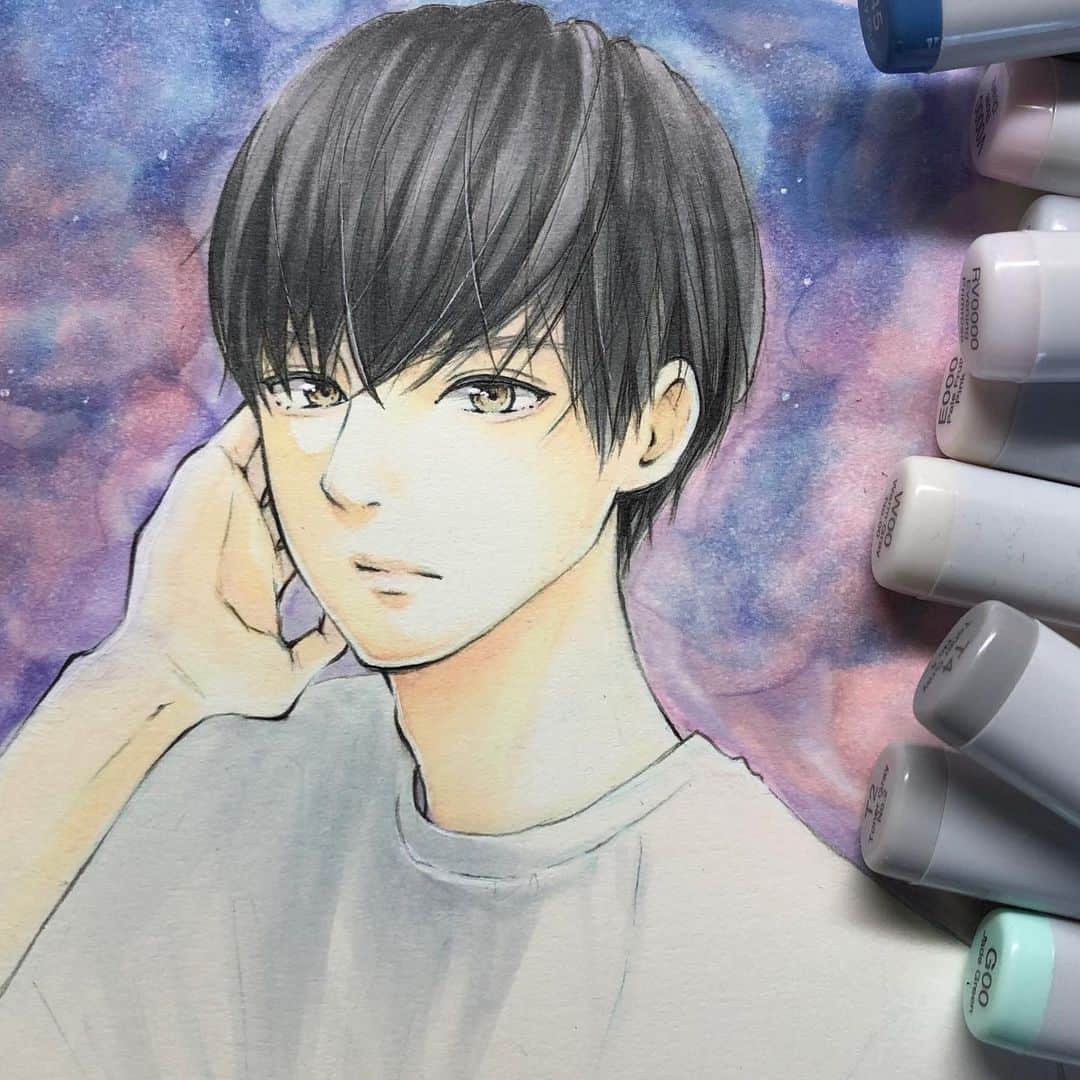 咲良りえのインスタグラム：「久々のイラストな上に、久々の背景いじくってみたら💦ヘンテコになってしまったよー😭よしっ次は五十嵐くんでリベンジだ🥳 この人は、最近好きな漫画に出てくる男の子です💚２枚目に作品載せてみました〜 LINE漫画で無料で読めるんだけど、このクオリティのままフルカラーでお話し描いてるから 作者さんほんとすごい🥺✨ #truebeautywebtoon #女神降臨 #yaongyi #神田俊 #lineマンガ #suho」
