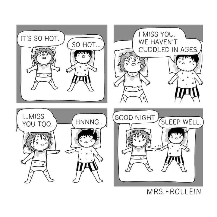 9GAGさんのインスタグラム写真 - (9GAGInstagram)「Cuddling in Summer be like 🥵 Follow @couple for more #couplegoals⠀ -⠀ ✏️ @mrs.frollein⠀ -⠀ #couple #relationship #relationshipgoals #comic #summer」7月12日 17時23分 - 9gag