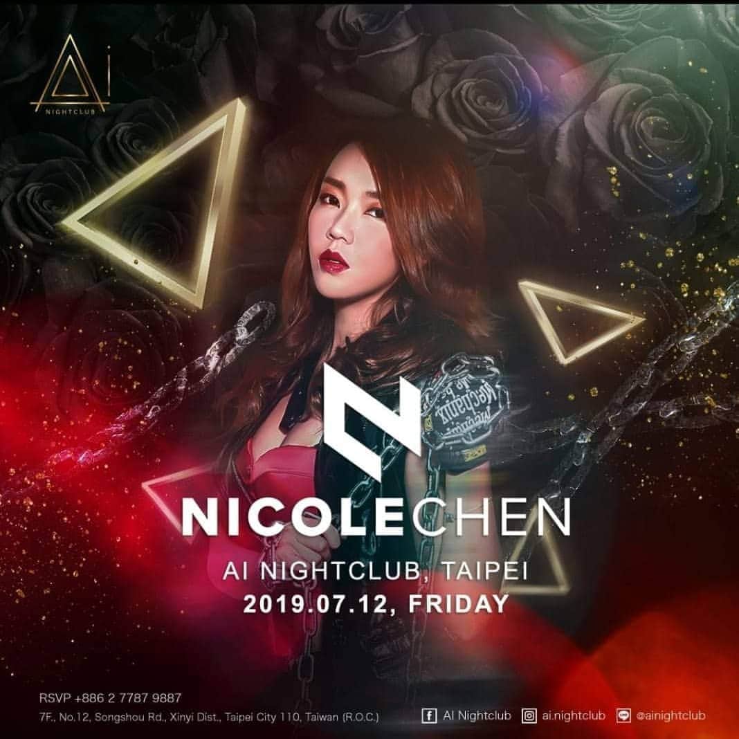 Nicole Chenのインスタグラム：「Tonight in Taipei see you at club AI . Biggest in Taipei!」
