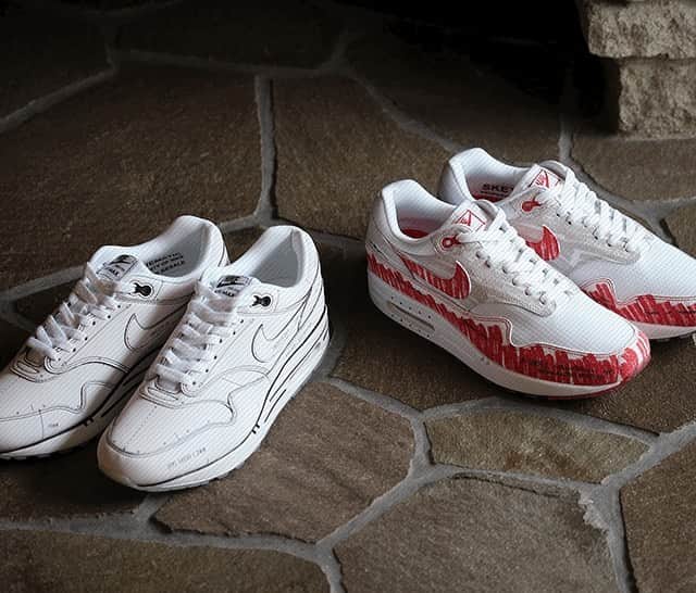 のインスタグラム：「2019 .7 .13 (sat) in store ■NIKE AIR MAX 1 SKETCH TOSHELF COLOR : WHITE×UNIVERSITY RED , WHITE×WHITE-BLACK SIZE : 26.0cm - 29.0cm PRICE : ¥15,000 (+TAX) ・ #a_and_s #NIKE #NIKEAIRMAX #NIKEAIRMAX1 #NIKEAIRMAX1SKETCHTOSHELF #TINKERHATFIELD」