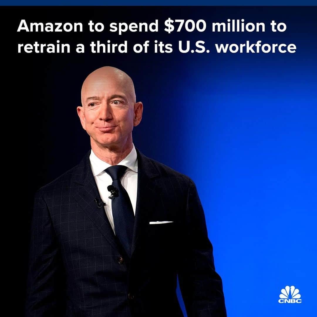 CNBCさんのインスタグラム写真 - (CNBCInstagram)「Amazon.com wants to help its employees move into more advanced jobs or find new careers.⁠ ⁠ The retail and tech giant is going to spend $700,000,000 to retrain a third of its U.S. workforce — or 100,000 workers — by 2025.⁠ ⁠ The planned program is among the biggest corporate retraining initiatives ever announced.⁠ ⁠ The training will be voluntary, and most of the programs are free.⁠ ⁠ ⁠ Amazon shares are up 34% this year and are among the top performers in the 5-year run by the S&P 500 to 3,000 from 2,000.⁠ ⁠ Read more at the link in bio.」7月12日 11時00分 - cnbc