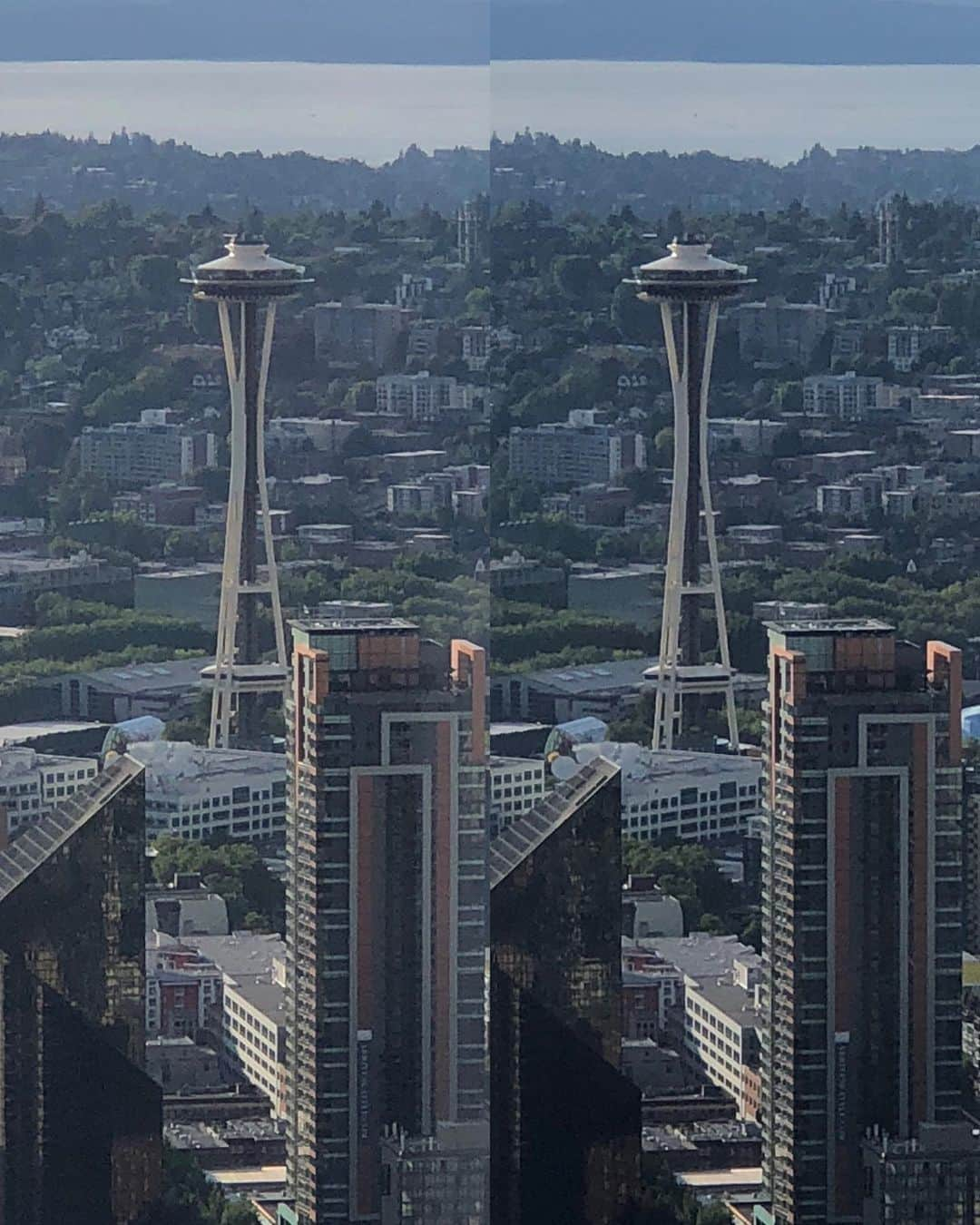 ブライアン・メイさんのインスタグラム写真 - (ブライアン・メイInstagram)「Hello Seattle !!! Great to share a moment here, once more.  Gotta love the Space Needle - built for the 1962 World’s Fair; it holds a magic for me.  It’s seen here in a Bri obsessive hyperstereo taken from the observation deck of the new Columbia building - 72 stories high.  After all@the years, I still love this stuff.  Give me a high building and a camera and I’ll play for hours ! My baseline for this stereo pair of iPhone photos was about 50 feet.  Watching the Sun go down up there was a treat on our day off (well, travel day, really) SWIPE ! 😲 for parallel stereo, then cross-eyed stereo in each case.  How kind am I ?!! 😌  tee hee ... TOMORROW : TACOMA DOME !!! That’s a first for us.  See ya there, good Washington State folks. 💥💥💥💥💥 I’m using the i3DSteroid app to take 3-D pictures with a normal smart phone.  My phone isn’t even very smart - but the app is great !! Bri」7月12日 14時45分 - brianmayforreal