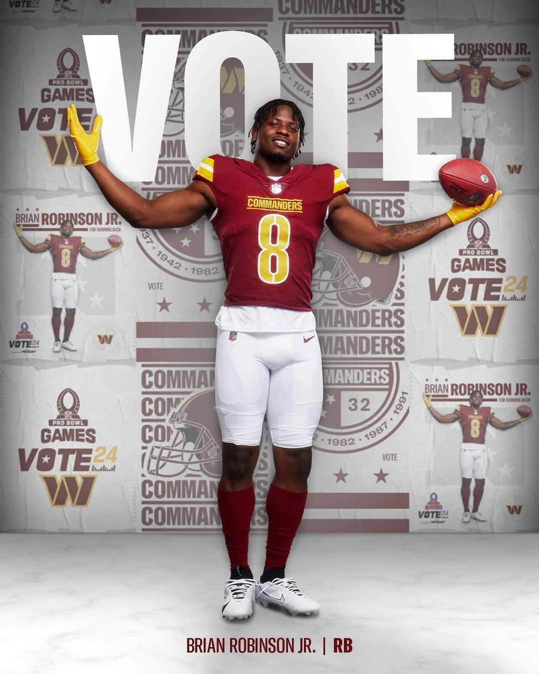 ワシントン・レッドスキンズのインスタグラム：「😈  use the link in our bio to vote B-Rob to the Pro Bowl」