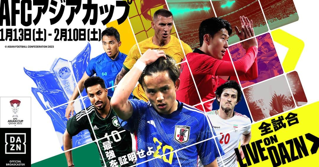 DAZN JAPANのインスタグラム：「. ／ 1月開幕「AFCアジアカップ2023 カタール」を 独占配信の日本戦含め全試合見られるのはDAZNだけ！ ＼  サッカー日本代表が3大会ぶりのアジア王者を目指す 「AFCアジアカップ」を全試合ライブ配信📡  日本戦解説には小野伸二氏をはじめ元代表選手が多数登場👥  詳細はこちら⏩https://dazngroup.com/press-room/1214/」