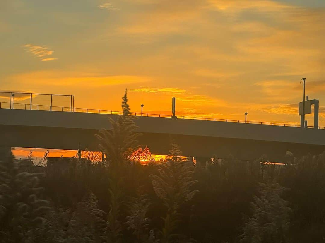 橋本志穂のインスタグラム：「今朝はご来光🌅パワーを浴びて いま、夕日の美しさに癒されてます。。  #アクアライン #太陽のパワー」