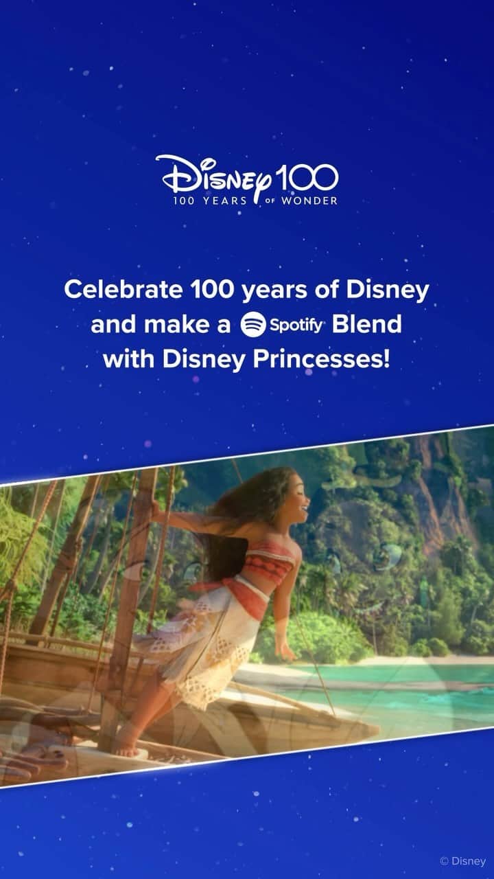 ウォルト・ディズニー・アニメーション・スタジオズのインスタグラム：「Keep the #Disney100 celebrations going with @Spotify and Blend with Disney Princess playlists! 👑 Create a mix with your favorite Disney Princess songs and see how your taste compares! 🎶✨」