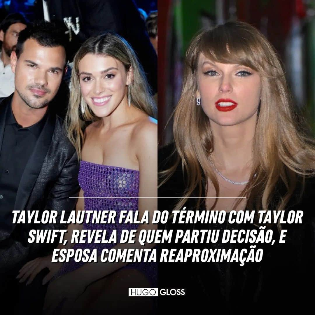 Hugo Glossのインスタグラム：「Taylors no taylorverso! 🤣 Taylor Lautner e a esposa, Taylor Dome, concederam entrevista ao podcast “Call Her Daddy”, exibida na quarta-feira (13), e falaram sobre a amizade com Taylor Swift. Além de explicar o motivo de manter o contato com a cantora após 14 anos do término, o ator abriu o jogo e revelou quem realmente colocou um ponto final no relacionamento. E a atual companheira também fez questão de comentar a reaproximação entre os ex-namorados! Amo!   ➡️ Leia a íntegra, clicando no link da bio ou no destaque “NEWS”. (📸: Getty Images)」