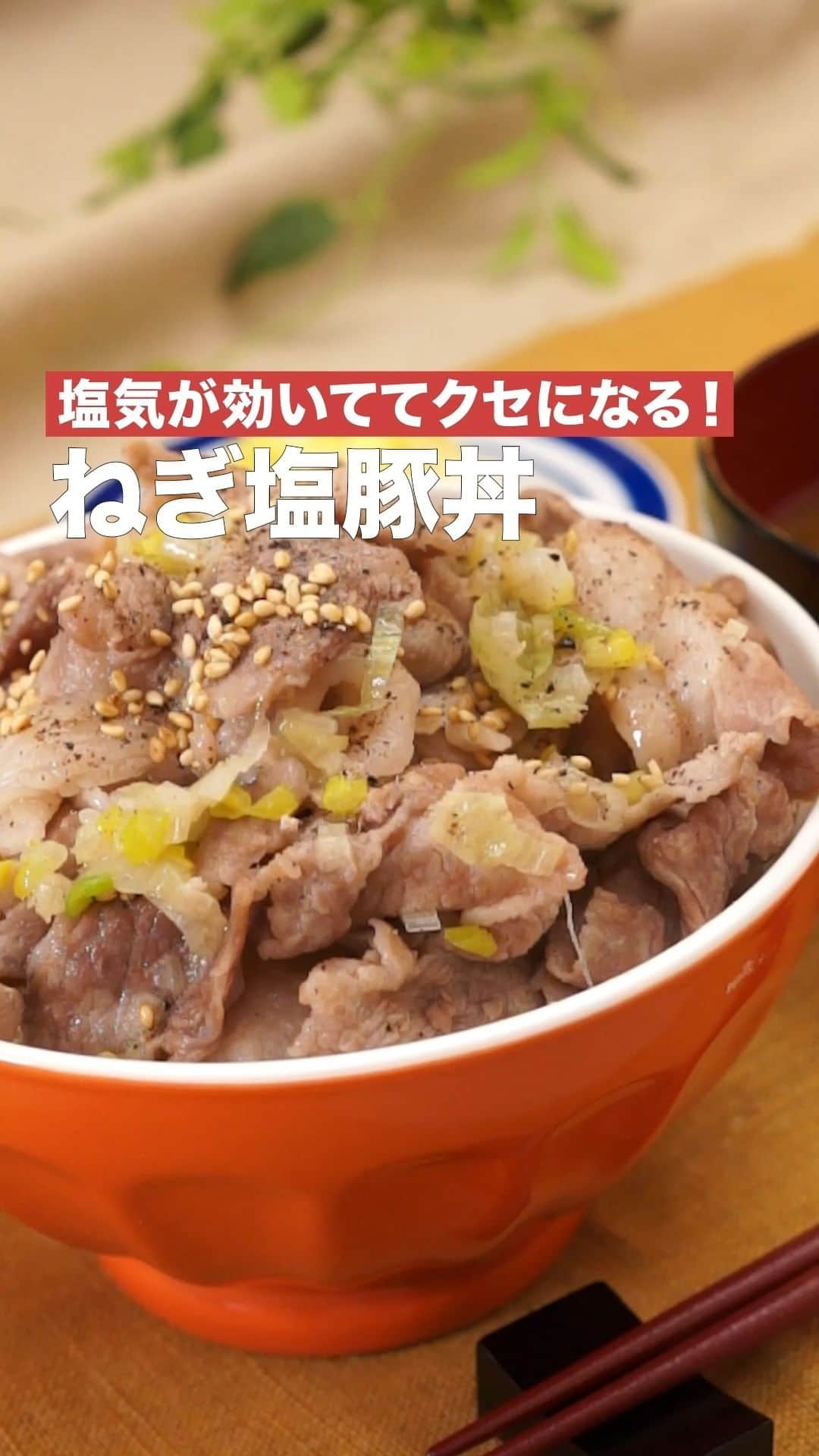 DELISH KITCHENのインスタグラム：「「ねぎ塩豚丼」 ⠀⠀ ネギ塩の風味がクセになる豚丼！豚肉と長ネギを炒めて、ご飯に盛り付けるだけでパパッと簡単に作れます♪ ご飯が止まらなくなる味付けです！がっつり食べたいときに、ぜひ作ってみてください♪ ⠀⠀ ★┈┈┈┈┈┈┈┈┈┈┈┈★ 国内No.1のレシピ動画数(※)の〈無料公式アプリ〉は、@delishkitchen.tvのハイライトにある「公式アプリ」からインストール！ (※)自社調べ(アプリ上の公開本数、2021/09/30時点) ★┈┈┈┈┈┈┈┈┈┈┈┈★ 誰でも簡単にできるおかずやスイーツを毎日お届け！ @delishkitchen.tv のフォローをお願いします♪ 投稿を見て、美味しそう！って思ったら「いいね」や「保存」をしてね！ ★┈┈┈┈┈┈┈┈┈┈┈┈★  ⠀⠀ 動画を一時停止したい場合は、画面を長押ししてください！ ⠀⠀ 動画の詳細が気になる人はアプリで「ねぎ塩豚丼」で検索してみてくださいね♪ ⠀⠀ ■材料 (2人分) ・ごはん　どんぶり2杯(400g) ・豚こま切れ肉　200g ・長ねぎ[白い部分]　20cm ・ごま油　大さじ1/2 ・黒こしょう　少々 ・白いりごま　適量 ☆調味料 ・酒　大さじ2 ・鶏ガラスープの素　小さじ1/2 ・塩　小さじ1/3 ⠀⠀ ■手順 (1)ねぎはみじん切りにする。 (2)フライパンにごま油を入れて熱し、豚肉を入れて中火で炒める。 (3)肉の色が変わったら☆、1を加えて水分を飛ばしながら炒める。 (4)器にごはんを盛り、3をのせて黒こしょう、白いりごまをかける。 ⠀⠀ #デリッシュキッチン #DELISHKITCHEN #料理 #レシピ #時短 #おうちごはん #手料理 #簡単レシピ #手作りごはん #今日のごはん #おうちカフェ #豚丼 #ねぎ塩豚丼」