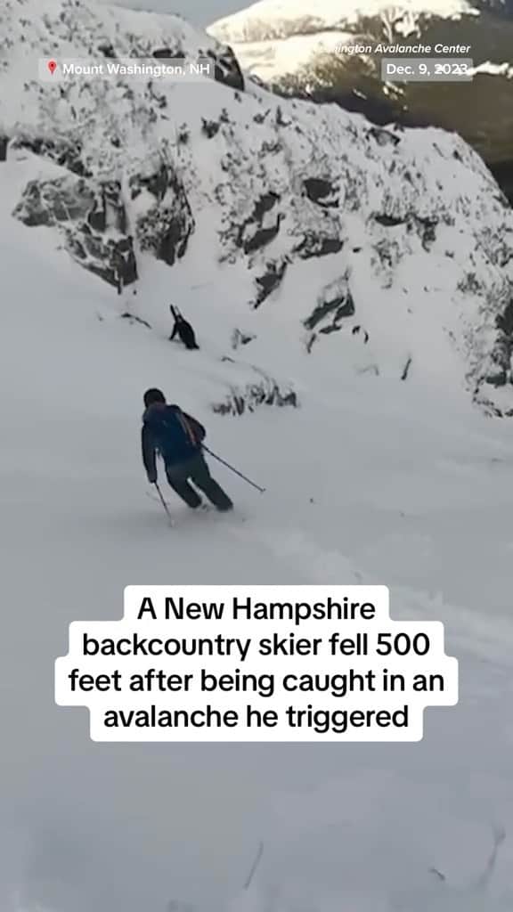 NBC Newsのインスタグラム：「A New Hampshire man sustained life-threatening injuries after he fell 500 vertical feet while caught in an avalanche he triggered while skiing down a remote gully on Mount Washington.」