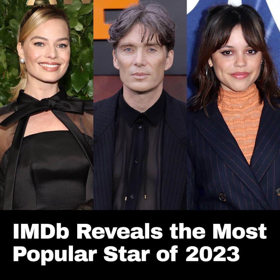 のインスタグラム：「IMDb, the Internet Movie Database, has revealed the most popular stars of 2023, and the actor who landed at number one on this list had a massive year and is a huge fan favorite (and it’s not Margot Robbie, Cillian Murphy, or Jenna Ortega!) Tap this photo at the LINK IN BIO to see who earned this year’s title of the most popular star on the Internet. #MargotRobbie #CillianMurphy #JennaOrtega Photo: Getty」