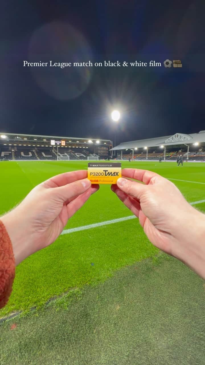 フラムFCのインスタグラム：「Premier League football match on b&w 35mm film 🔥 #expiredfilmclub •  Loved photographing these for @fulhamfc during their game against @wolves in the @premierleague ⚽️ Craven Cottage looked perfect on the old black & white film! Which team should I go to next? Let me know in the comments ✍️ • Camera: Canon F-1 📸 Lens: FD 300mm f/2.8L/Vivitar 17mm f/3.5 🫗 Film: @kodak T-Max P3200 & @ilfordphoto Delta 3200 🎞️ • . . . . . . . . . . . . #expiredfilm #onfilm #onfilmonly #football #premierleague #filmcameralovers #sharefilm #fulham #wolves #filmphotoshare #analogfootball #footballonfilm #filmphotographer #filmpalette #heybelieveinfilm #filmcamera #filmphotography #analogfeatures #nostalgia #analoguecommunity #filmisnotdead #tangledinfilm #staybrokeshootfilm #filmcommunity #35mm #filmismorefun #expofilm #grainisgood #ishootfilm」