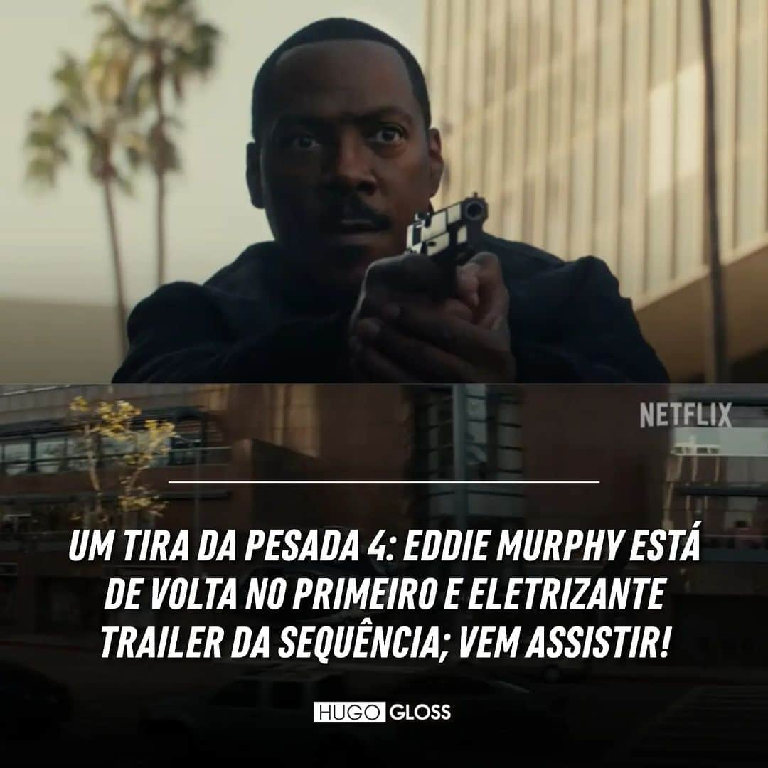 Hugo Glossのインスタグラム：「OMG! Ele está de volta! Nesta quinta-feira (14), a Netflix divulgou o trailer de "Um Tira da Pesada 4", marcado pelo retorno de Eddie Murphy ao papel do icônico Axel Foley, 30 anos após o último filme. Na trama, o policial precisará resolver uma missão ainda mais pessoal após a vida de sua filha, Jane (Taylour Paige), ser ameaçada. Ele fará novas alianças e reencontrará velhos amigos para caçar os criminosos e acabar com uma conspiração que rodeia Beverly Hills. Vai pegar fogo! 🔥 Quem é fã da franquia? Bons tempos, né?! 🤣 O novo filme estreia em 2024!  ➡️ Vem assistir ao trailer completo, clicando no link da bio ou no destaque “News”.  (📸: Reprodução/Netflix)」